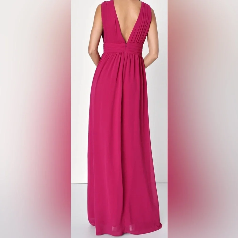 Lulu's Fuchsia Plunge V-Neck Maxi Dress with High Slit - Picture 6 of 11